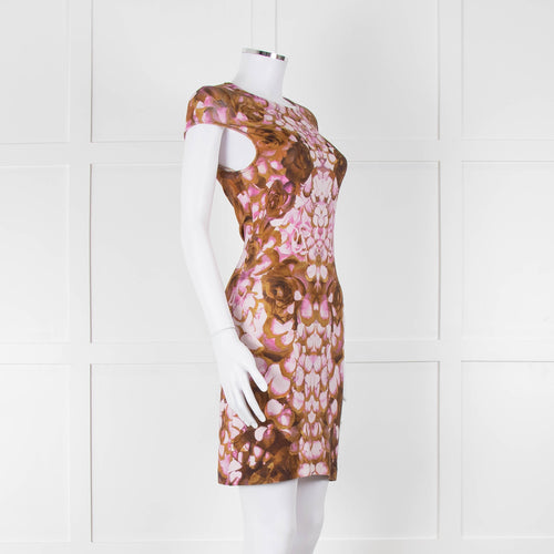 McQ Alexander McQueen Green and Lilac Cap Sleeve Shift Dress