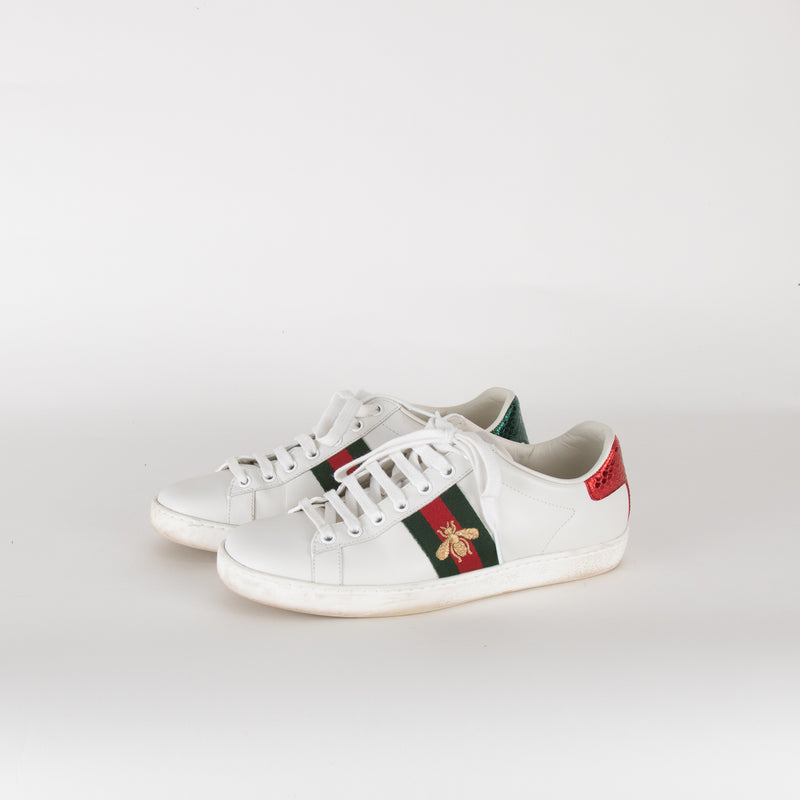 Gucci White Ace Trainers with Bee Motif