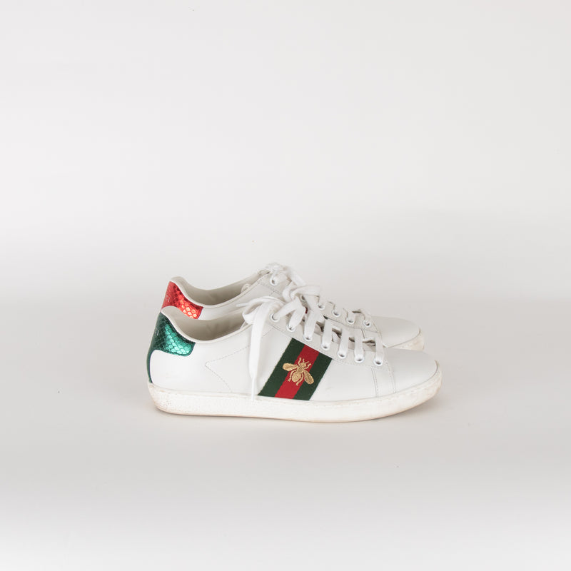 Gucci White Ace Trainers with Bee Motif