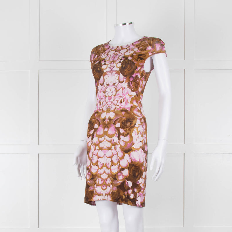 McQ Alexander McQueen Green and Lilac Cap Sleeve Shift Dress