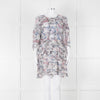 IRO Grey Sheer Mini Dress with Blue and Pink Print and Lace up Back