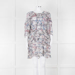IRO Grey Sheer Mini Dress with Blue and Pink Print and Lace up Back