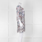 IRO Grey Sheer Mini Dress with Blue and Pink Print and Lace up Back