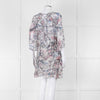 IRO Grey Sheer Mini Dress with Blue and Pink Print and Lace up Back