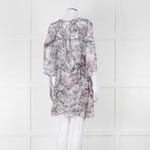 IRO Grey Sheer Mini Dress with Blue and Pink Print and Lace up Back