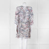 IRO Grey Sheer Mini Dress with Blue and Pink Print and Lace up Back