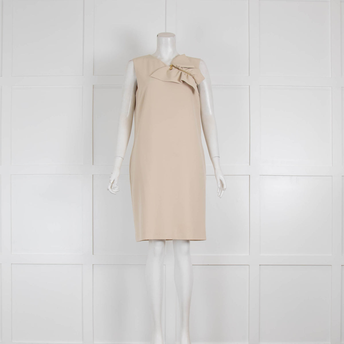 Boutique Moschino Beige Shift Dress with Front Frill