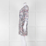 IRO Grey Sheer Mini Dress with Blue and Pink Print and Lace up Back