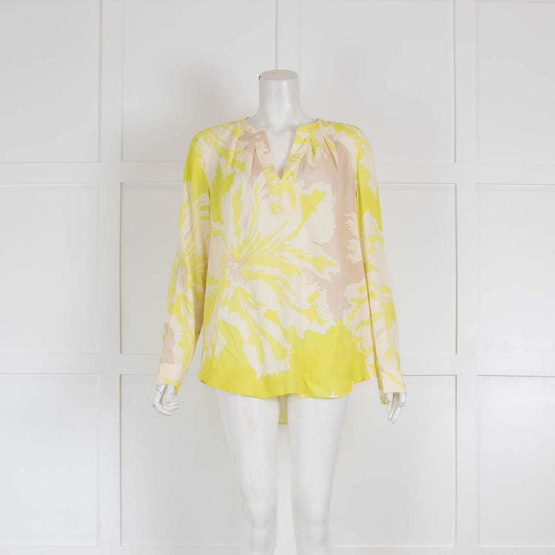 Marc Cain Cream, Beige and Yellow Silk Patterned Blouse