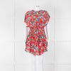 IRO Red Silk Short Sleeve Mini Dress with Smocked Waist