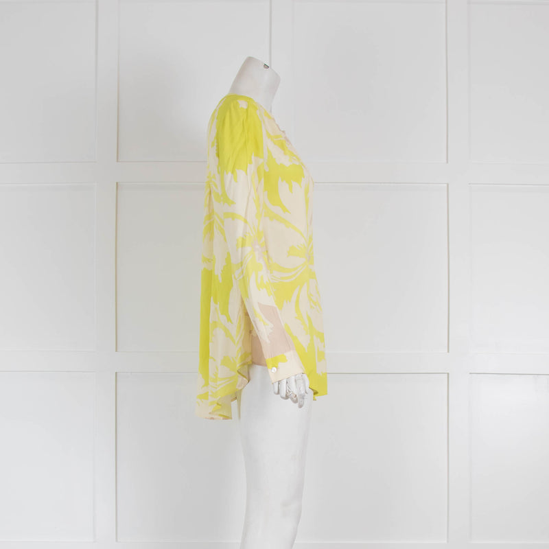 Marc Cain Cream, Beige and Yellow Silk Patterned Blouse