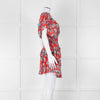 IRO Red Silk Short Sleeve Mini Dress with Smocked Waist