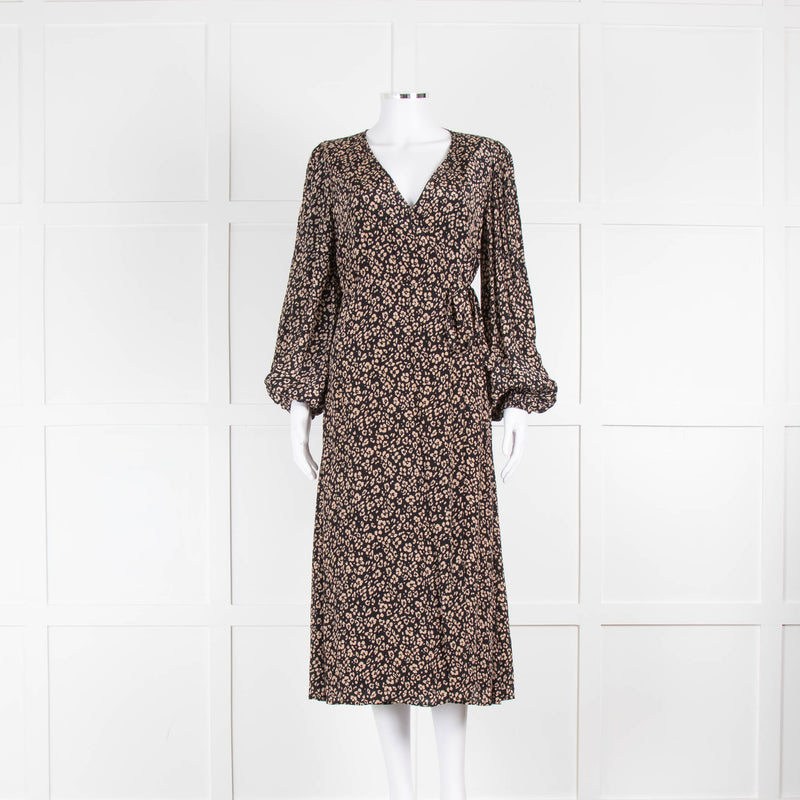 Lily and Lionel Black and Beige Floral Wrap Dress