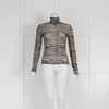 Staud Brown and Grey Print Mesh Long Sleeve Top