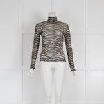 Staud Brown and Grey Print Mesh Long Sleeve Top
