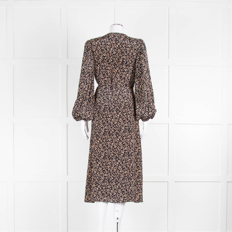 Lily and Lionel Black and Beige Floral Wrap Dress