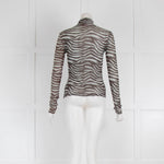 Staud Brown and Grey Print Mesh Long Sleeve Top