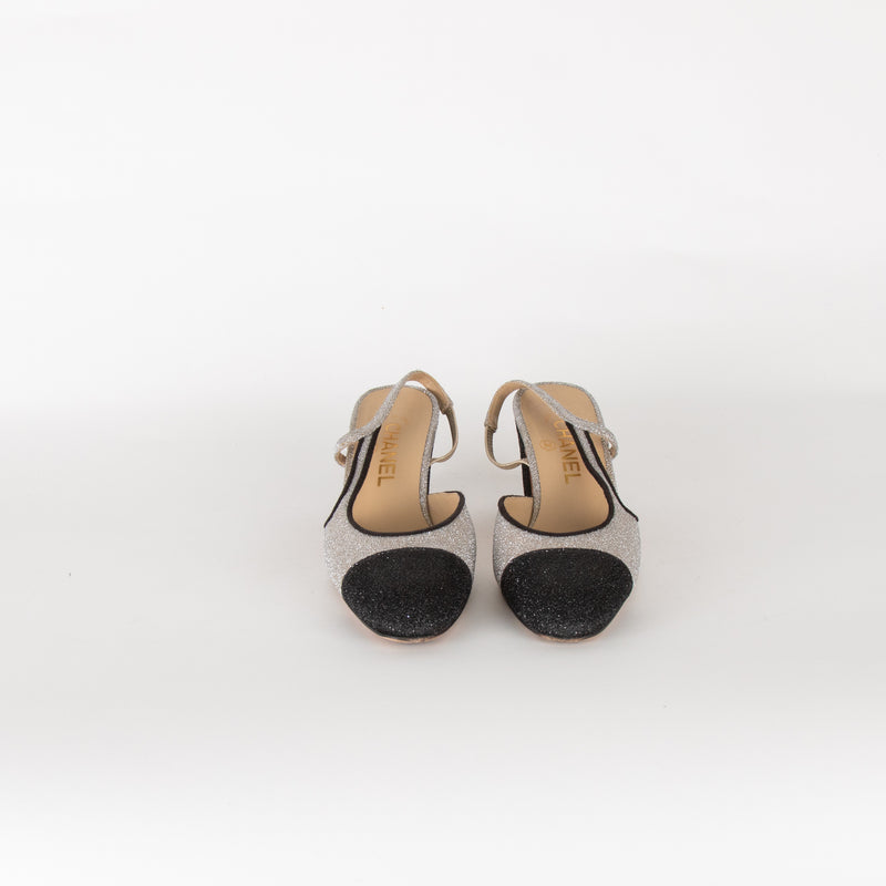 Chanel Woven Metallic Slingback with Block Heel