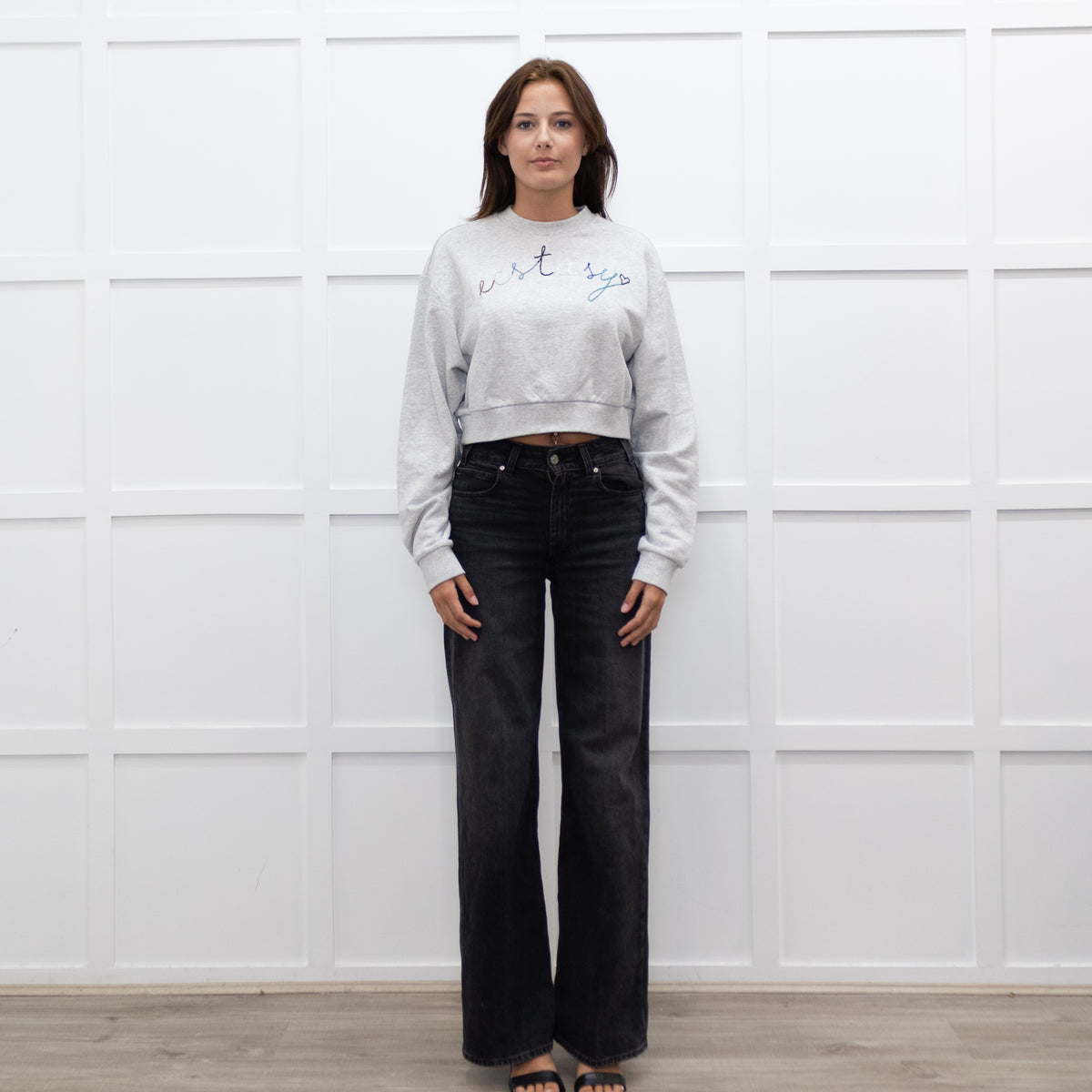 A.P.C Grey Ecstasy Embroidery Motif Cropped Sweatshirt