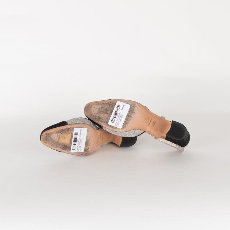 Chanel Woven Metallic Slingback with Block Heel