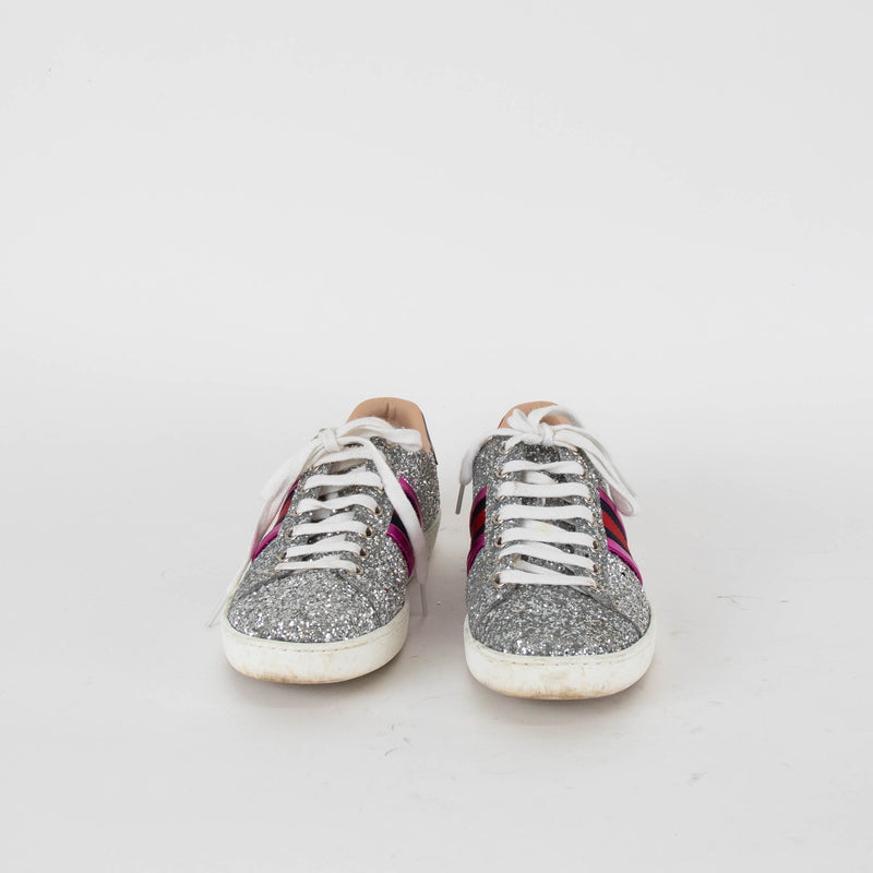 Gucci Silver Glitter Ace Trainers