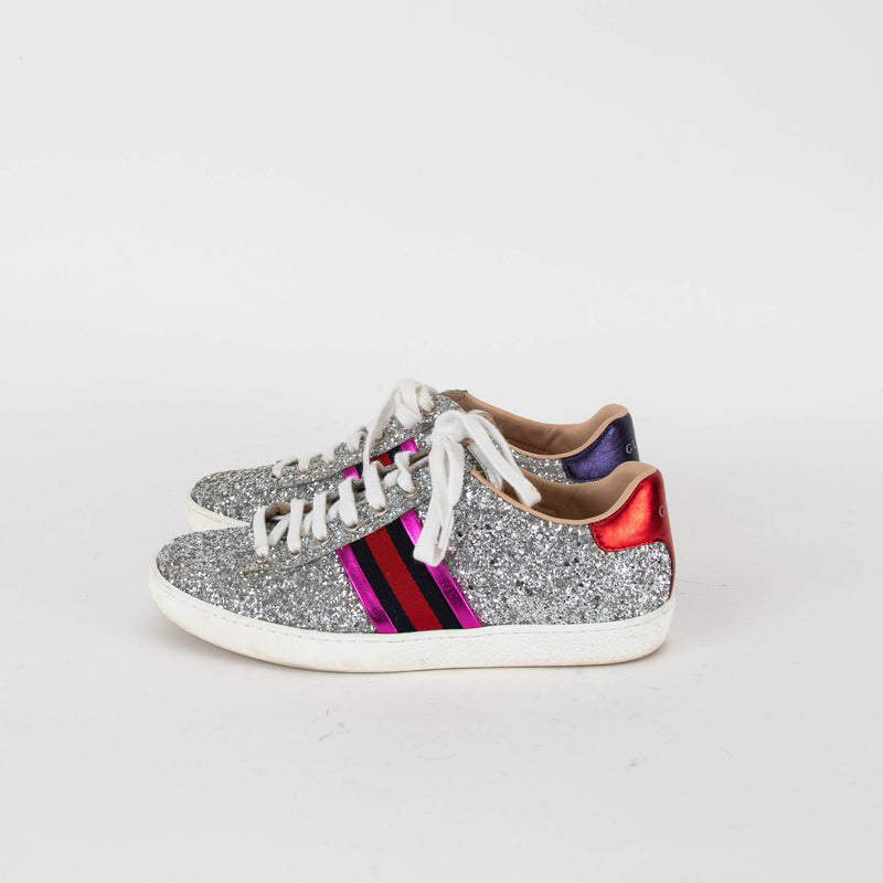 Gucci Silver Glitter Ace Trainers