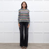 Wyse Grey Multi Lurex Stripe Cashmere Blend  Frill Neck Jumper