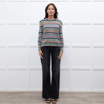 Wyse Grey Multi Lurex Stripe Cashmere Blend  Frill Neck Jumper