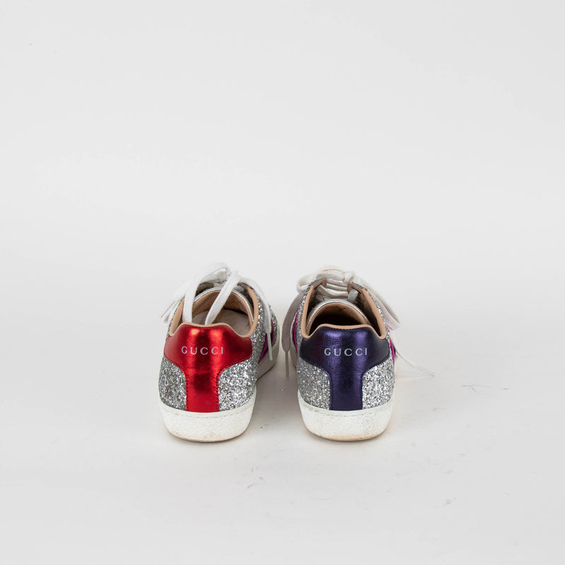 Gucci Silver Glitter Ace Trainers