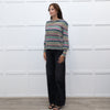 Wyse Grey Multi Lurex Stripe Cashmere Blend  Frill Neck Jumper