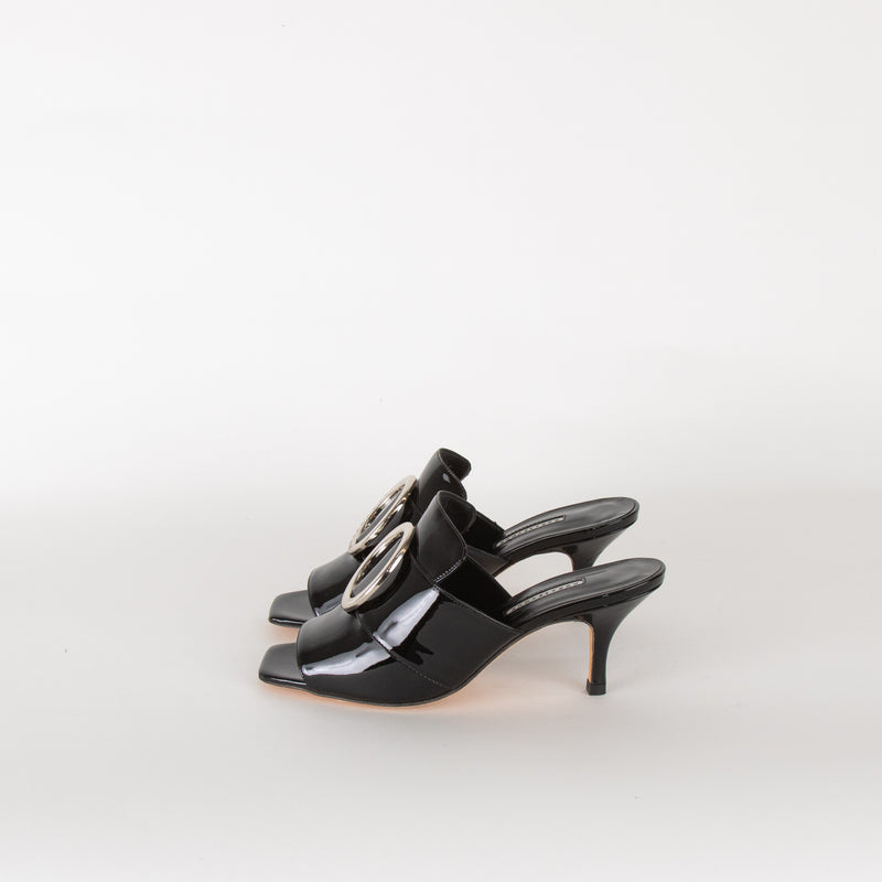 Dorateymur Galaxy Black Patent Slip On Sandals
