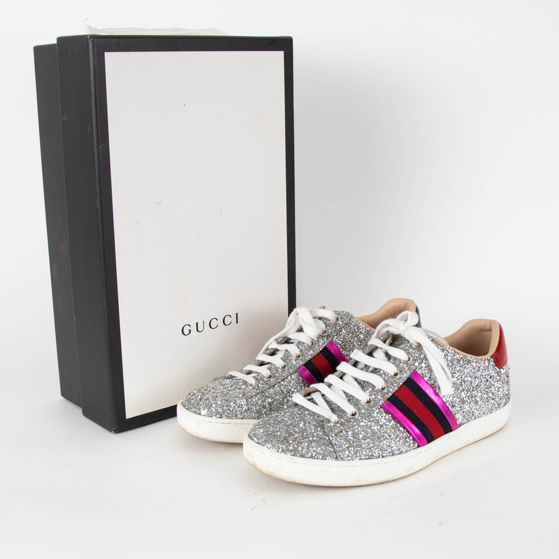 Gucci Silver Glitter Ace Trainers