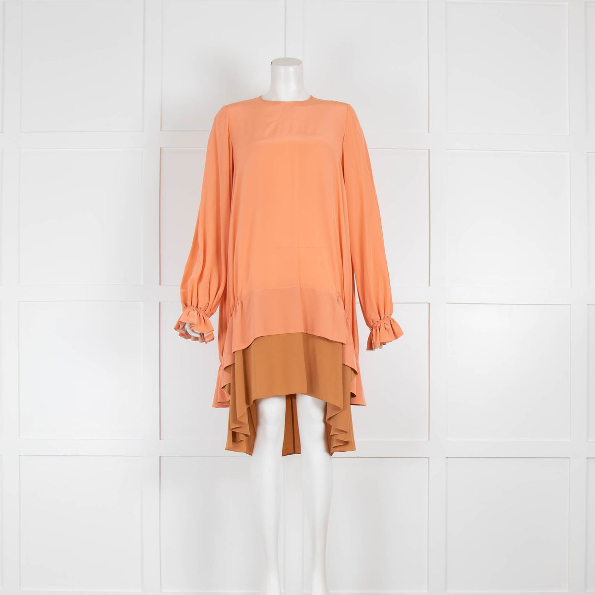 Roksanda Orange Silk Tiered Long Sleeve Dress