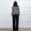Wyse Grey Multi Lurex Stripe Cashmere Blend  Frill Neck Jumper