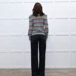 Wyse Grey Multi Lurex Stripe Cashmere Blend  Frill Neck Jumper