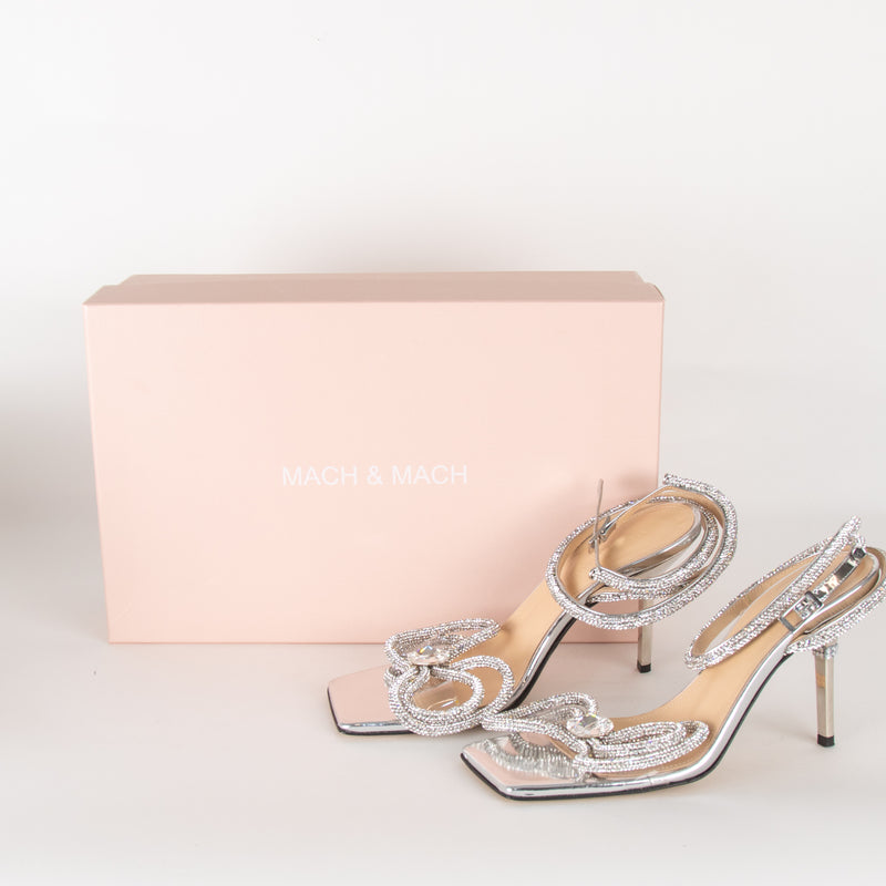 Mach & Mach Silver Double Bow Square Toe Heels