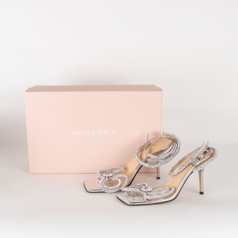 Mach & Mach Silver Double Bow Square Toe Heels