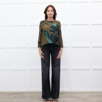 Marni Khaki Blue Floral Textured Front Pocket Top