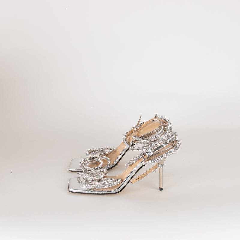 Mach & Mach Silver Double Bow Square Toe Heels