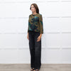 Marni Khaki Blue Floral Textured Front Pocket Top