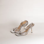 Mach & Mach Silver Double Bow Square Toe Heels