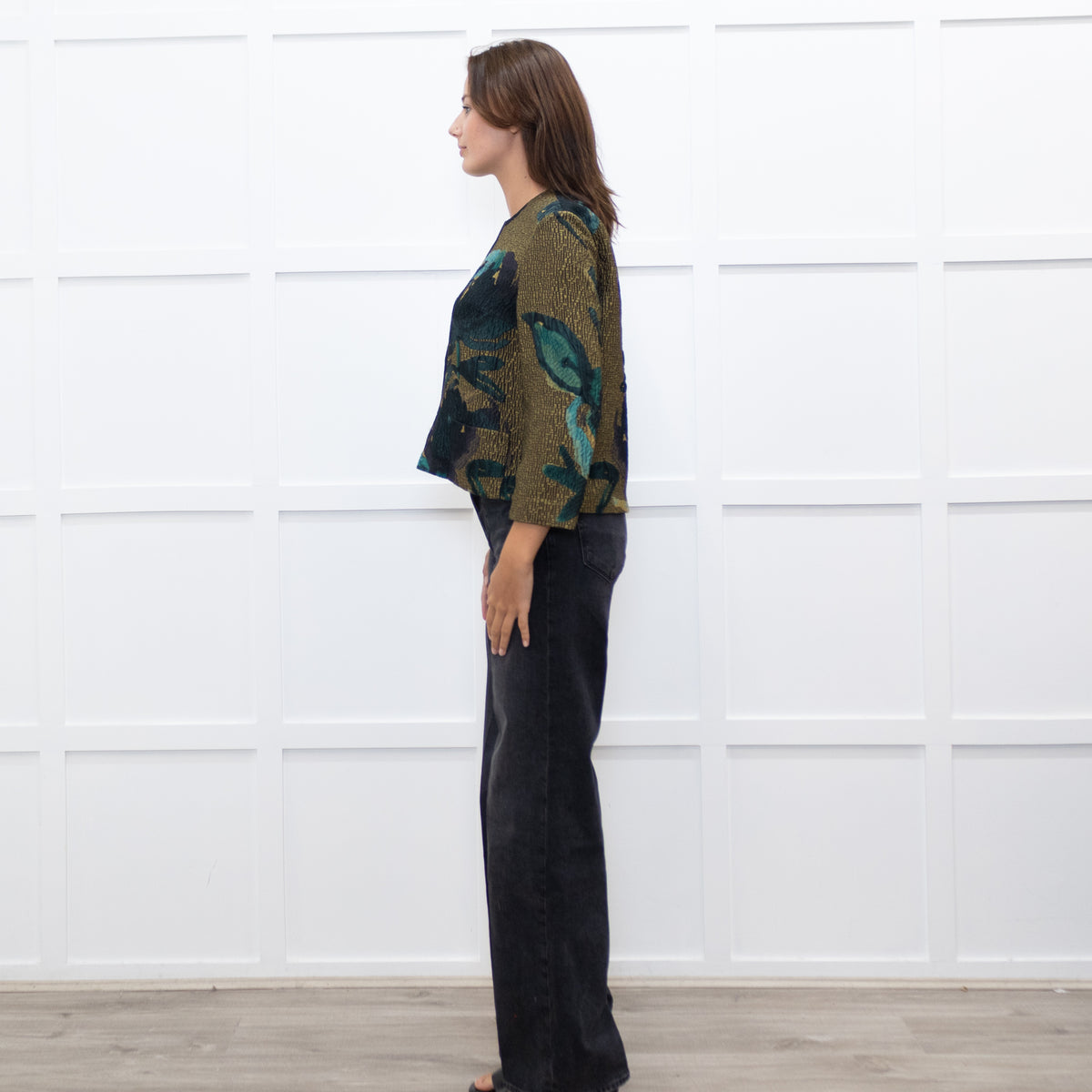 Marni Khaki Blue Floral Textured Front Pocket Top