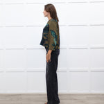 Marni Khaki Blue Floral Textured Front Pocket Top