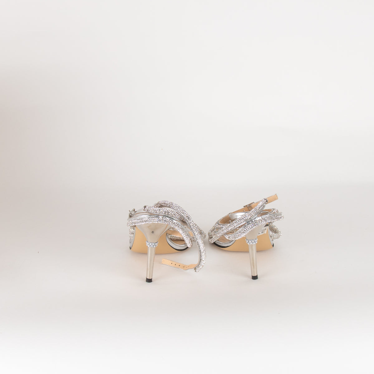Mach & Mach Silver Double Bow Square Toe Heels