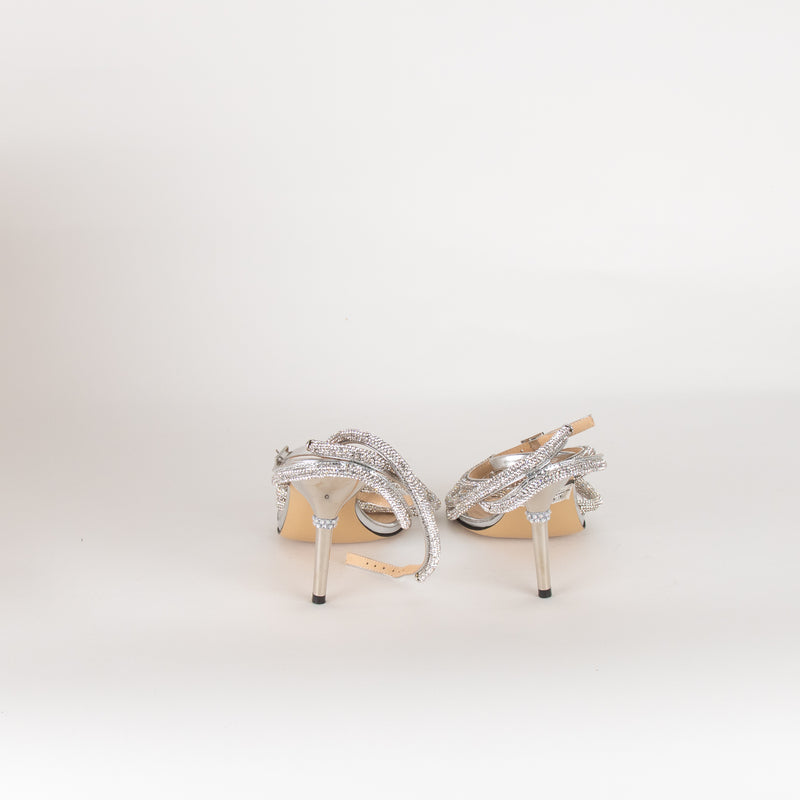 Mach & Mach Silver Double Bow Square Toe Heels