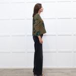 Marni Khaki Blue Floral Textured Front Pocket Top