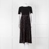 Maje Black Ribbed T-shirt Dress with Pleated Patterned Skirt