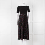 Maje Black Ribbed T-shirt Dress with Pleated Patterned Skirt