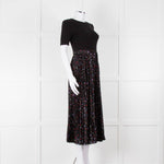 Maje Black Ribbed T-shirt Dress with Pleated Patterned Skirt