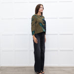 Marni Khaki Blue Floral Textured Front Pocket Top